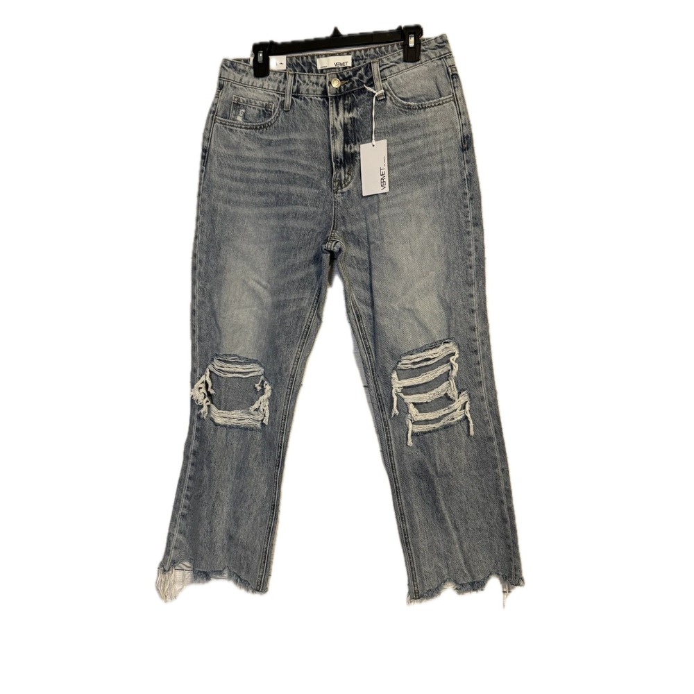 Vervet Women's Jeans 29 Light Wash Distressed Raw Hem Straight Leg NWT
